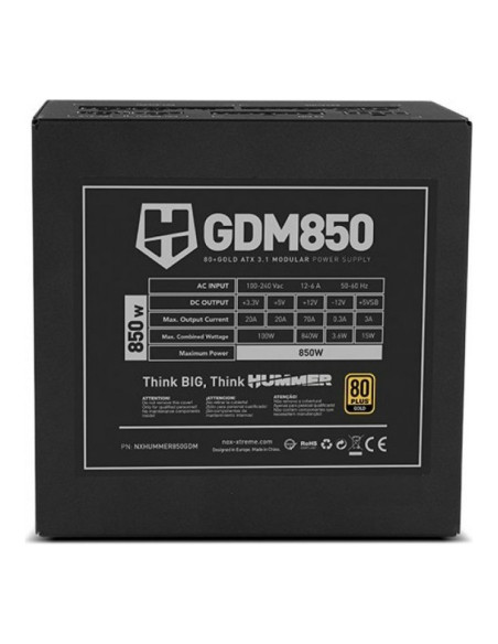 NOX Hummer GDM850 ATX 3.1 (PCIe 5.1) Fuente de alimentación 850W