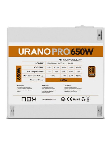 NOX Urano Pro 650W Blanca Fuente de alimentación 650W