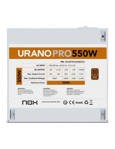 FUENTE ALIMENTACION 550W NOX URANO PRO PFC-ACTIVO 80+BRONZE 12CM ATX BLANCA - miniatura 4