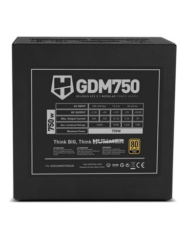 NOX Hummer GDM750 ATX 3.1 (PCIe 5.1) Fuente de alimentación 750W
