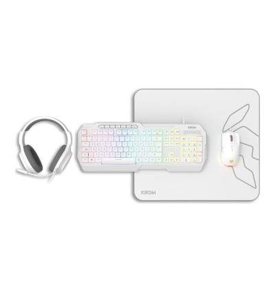 Krom Kenta Blanco Pack Teclado + Ratón + Auriculares + Alfombrilla
