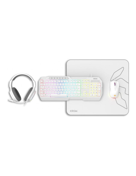Krom Kenta Blanco Pack Teclado + Ratón + Auriculares + Alfombrilla