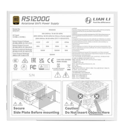 Lian Li RS 1200W 80+ Gold White Hub Fuente de alimentación 1200W