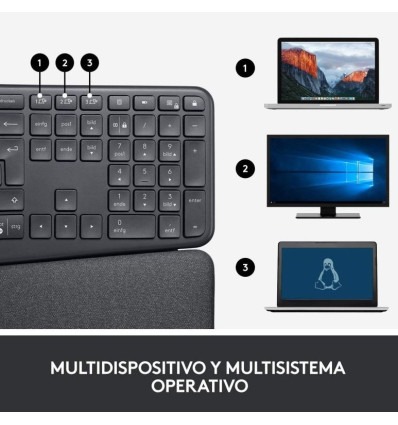 Logitech Ergo K860 Teclado Inalámbrico Ergonómico USB/Bluetooth Negro