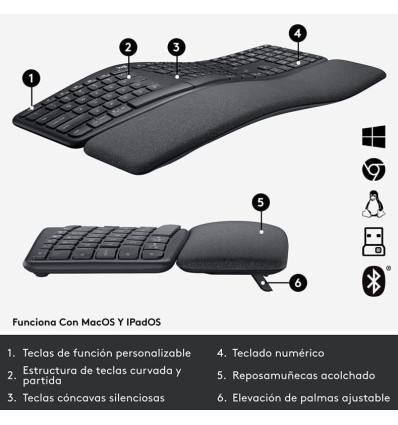 Logitech Ergo K860 Teclado Inalámbrico Ergonómico USB/Bluetooth Negro