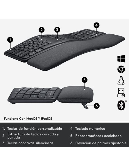 Logitech Ergo K860 Teclado Inalámbrico Ergonómico USB/Bluetooth Negro